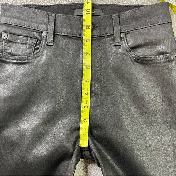 7 For All Mankind Coated Jeans Women’s 26 Black Straight High Rise Holiday Party - Picture 14 of 16